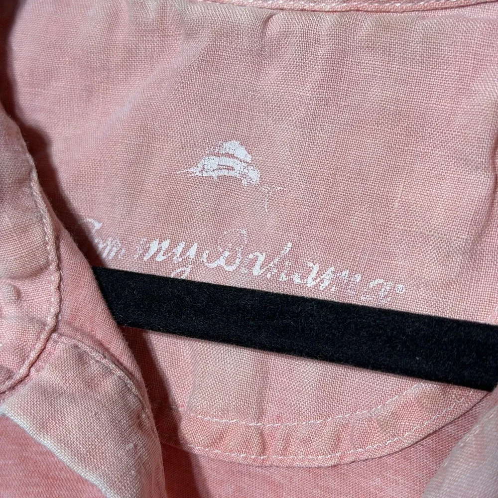 Tommy Bahama Polo Shirt Mens XL‎ Pink Striped Short Sleeve Casual Cotton